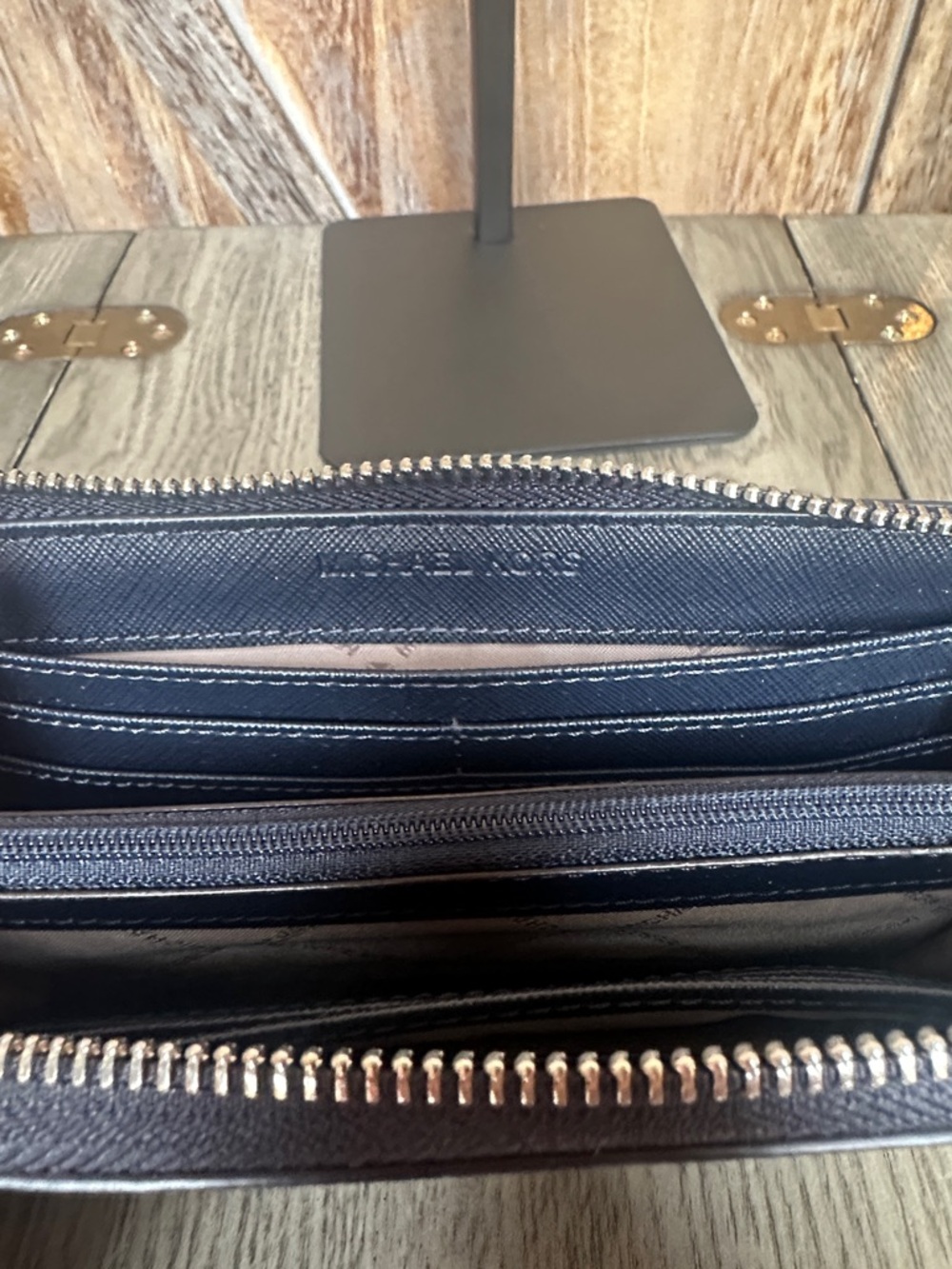 Michael Kors Navy MK Logo Zip Wallet with Silver Hardware - Picture 10 of 12